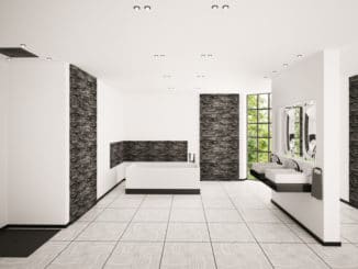 Modernes Badezimmer mit schwarzen Armaturen